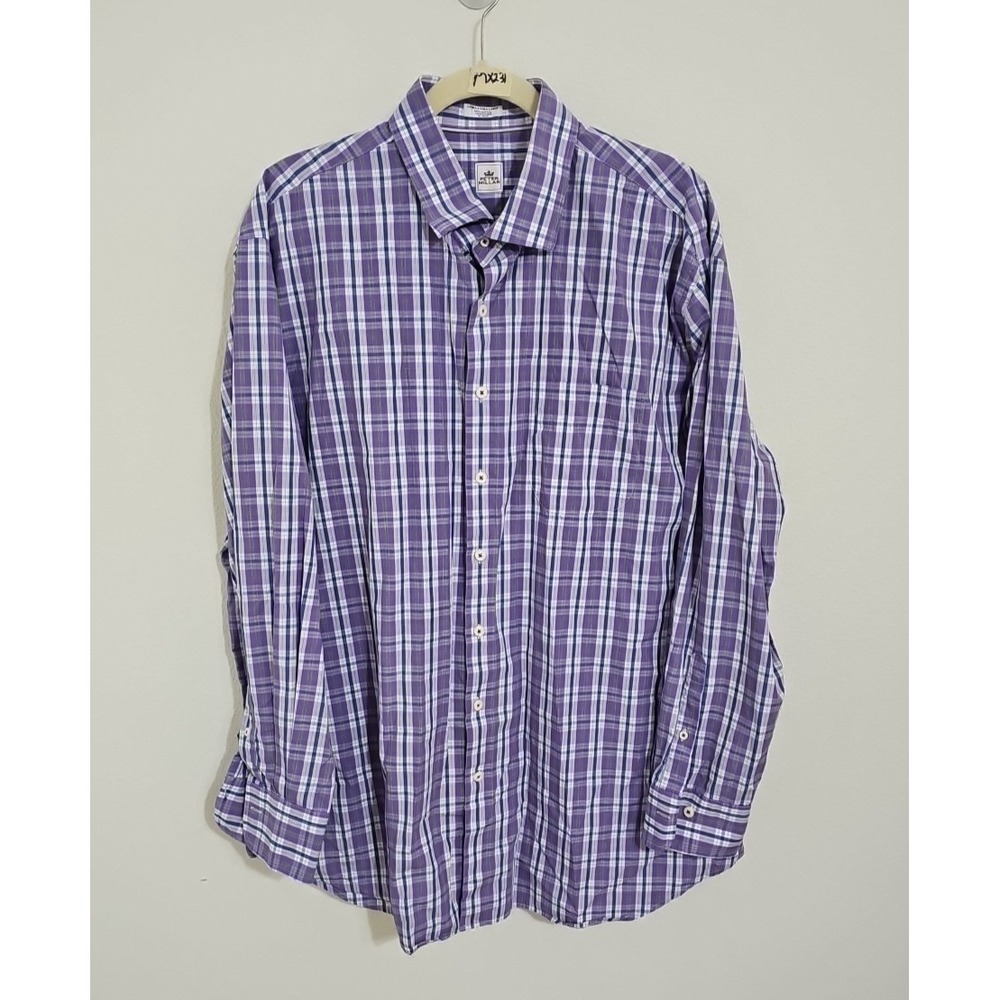 Peter Millar Shirt Plaid XXL Purple Button Up Men's 100% Cotton Long Sleeve